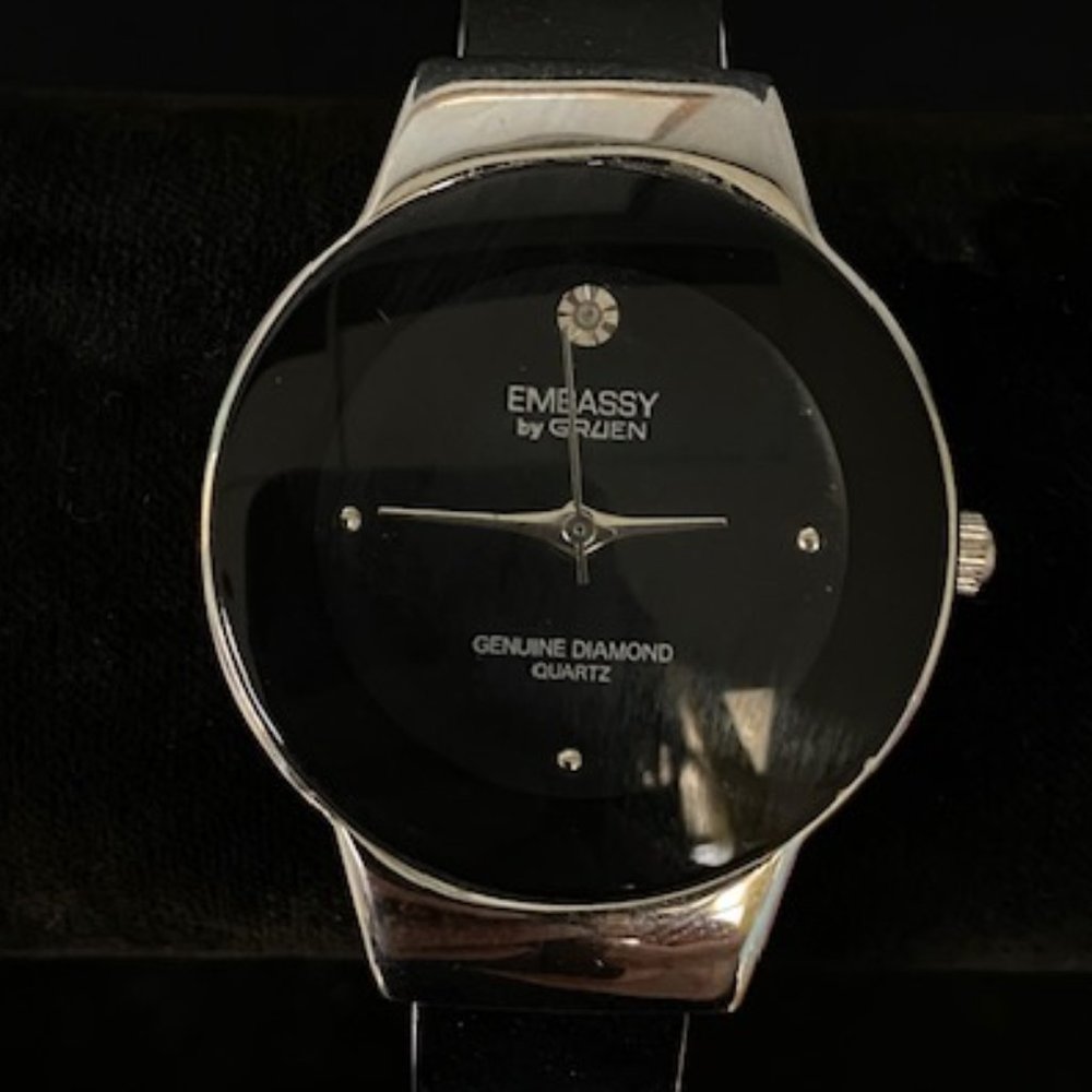 Embassy by GRUEN Diamond Silver Toned Quartz Watch Cuff Bracelet